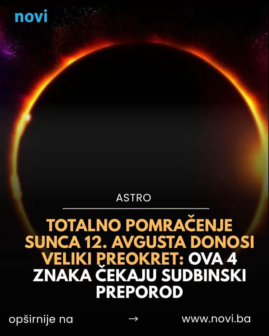 Totalno pomračenje Sunca 12. avgusta donosi veliki preokret: Ova 4 znaka čekaju sudbinski preporod - content image Totalno pomračenje Sunca 12. avgusta donosi veliki preokret: Ova 4 znaka čekaju sudbinski preporod - content image