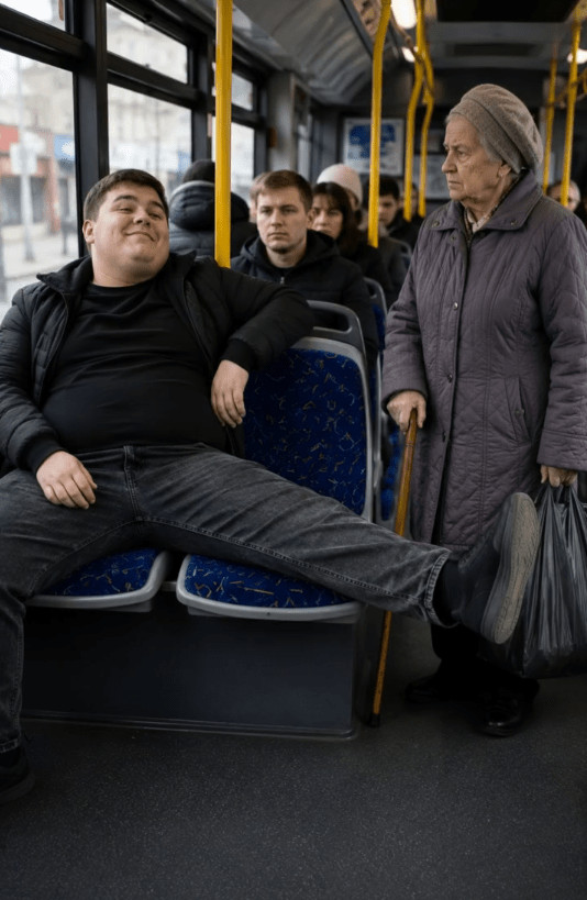 U autobusu bahati mladić ne samo da je odbio ustupiti mjesto starijoj ženi, već je demonstrativno stavio nogu na sjedište — ali ovakvu kaznu sigurno nije očekivao 😨😱 - featured image