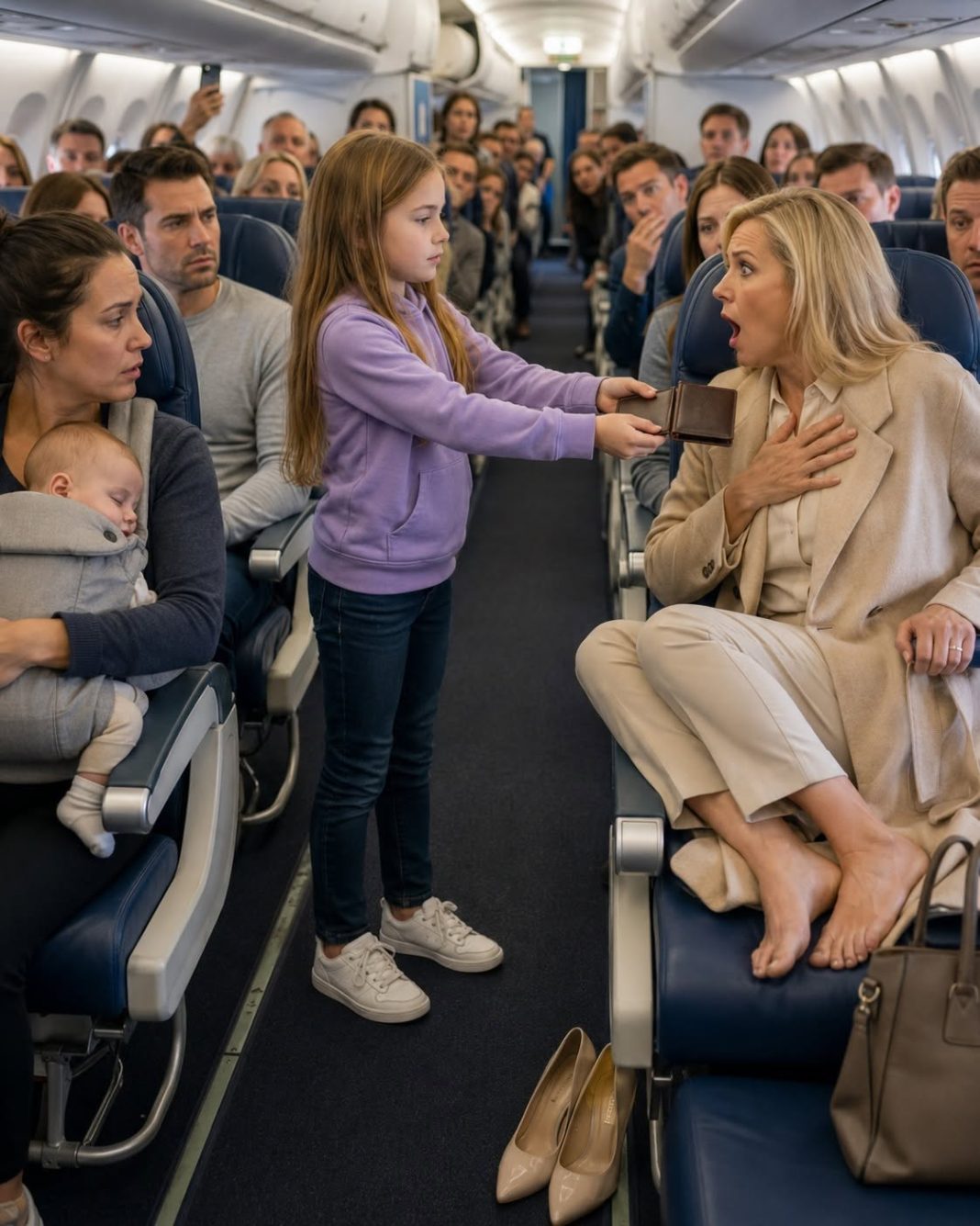 Nepoznata žena zauzela je sjedalo u avionu koje sam dodatno platila da rezerviram i nasmijala mi se kad sam je zamolila da se pomakne. Već sam htjela pozvati stjuardesu — ali moja desetogodišnja kći stisnula me za ruku i šapnula: „Nemoj.“ Deset minuta nakon polijetanja ustala je, izgovorila jednu rečenicu i cijela kabina utihnula je toliko da se činilo kao da su svi odjednom prestali disati. - featured image