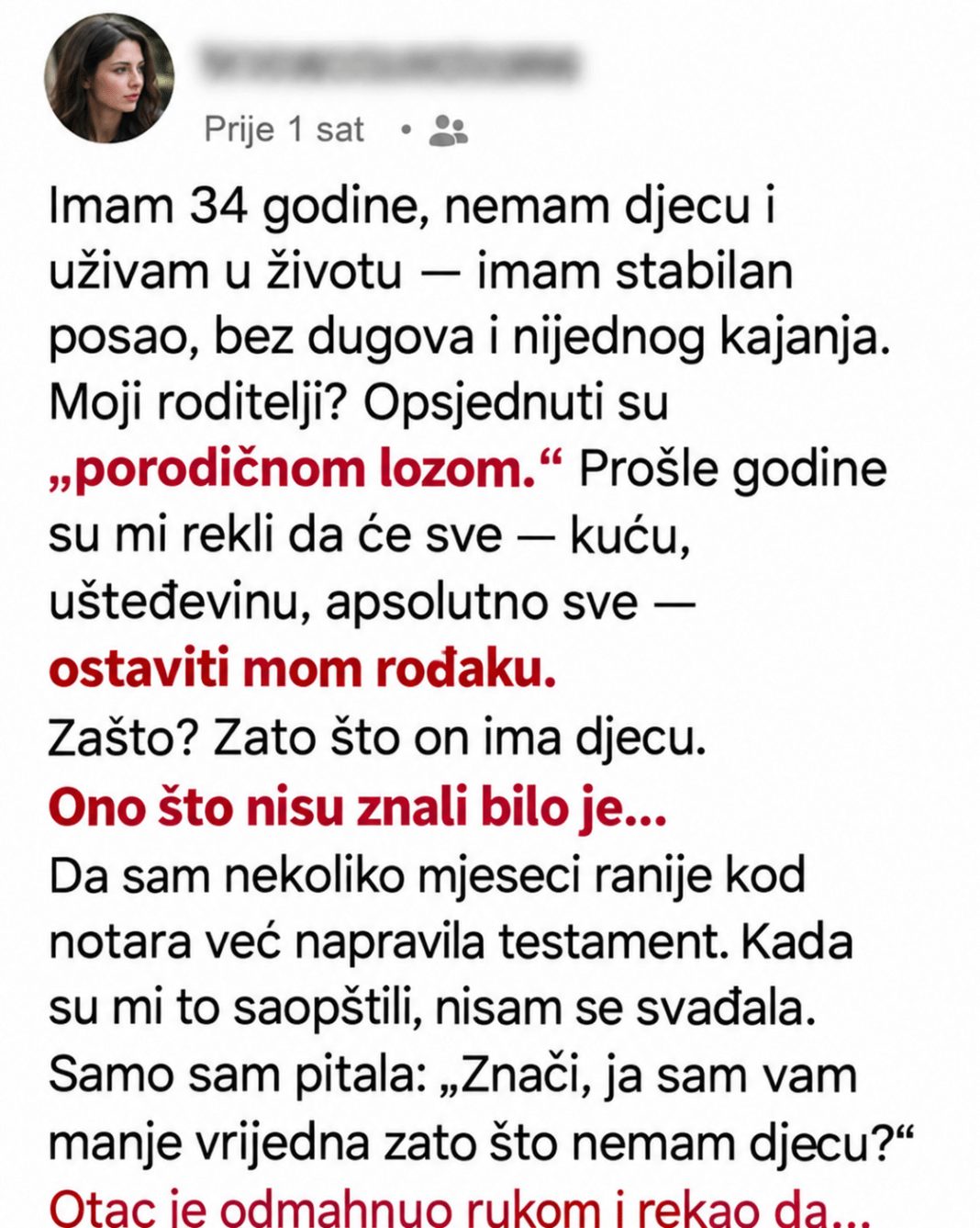 „Roditelji su kuću ostavili rođaku jer nemam djecu: Nisu znali da ću uskoro postati majka“ - featured image